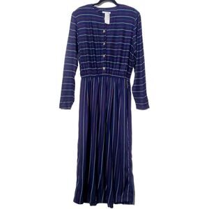 VTG 90s Jos A Bank Clothiers Womens Navy Blue Striped Dress Size 8 Deadstock